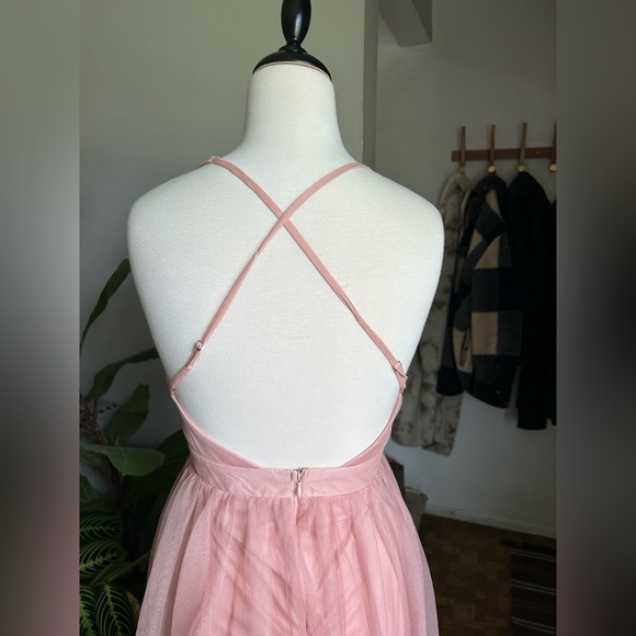 Baby Pink Gown with high side slits + tulle overlay - Picture 5 of 6